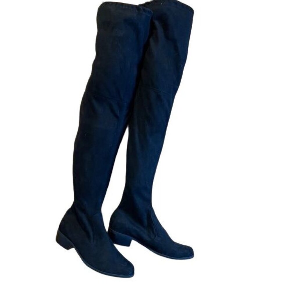 Clarks Thigh High Boots 6M Black Solid Suede 1.5" heel Festival Party Nite Out - Picture 5 of 5